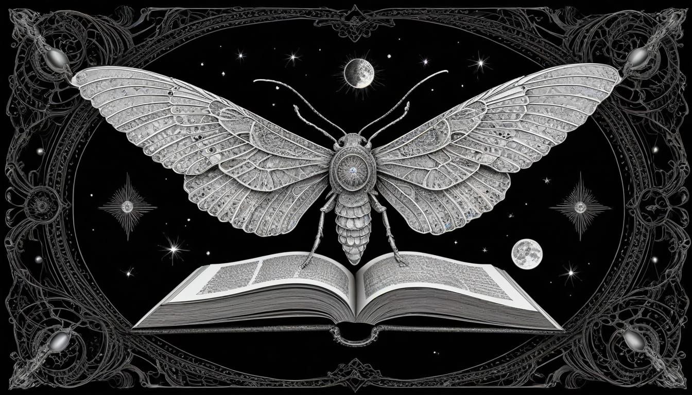 Celestial Moth: Surrealistic Pen and Ink Illustration