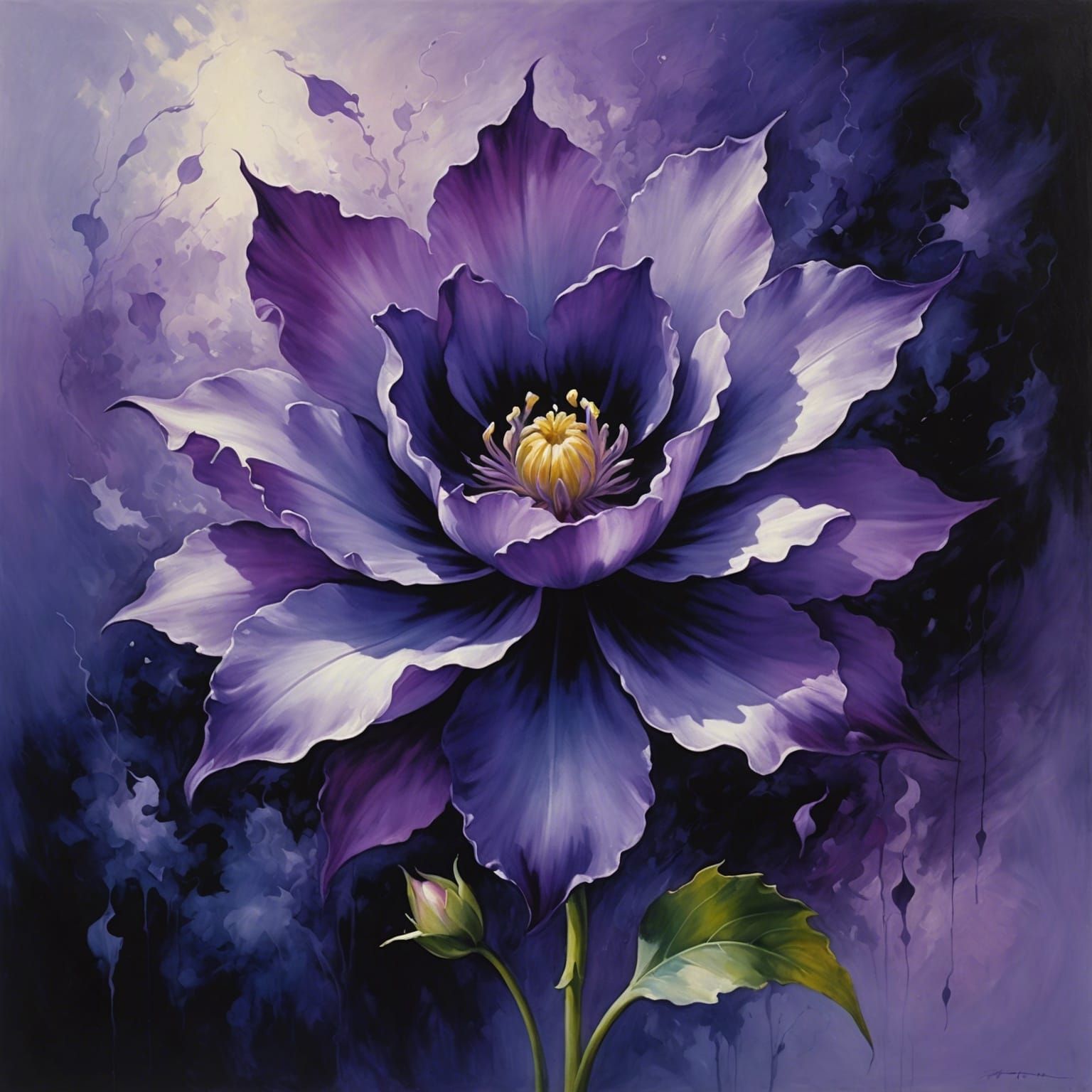 Violet Mist Flower in Surreal Impressionism