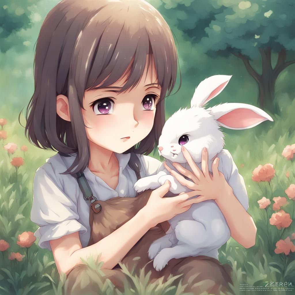 Anime Girl with Rabbit: Key Visual Manga Style