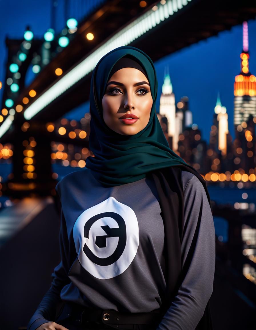 German Hijabi Girl in New York: Digital Art