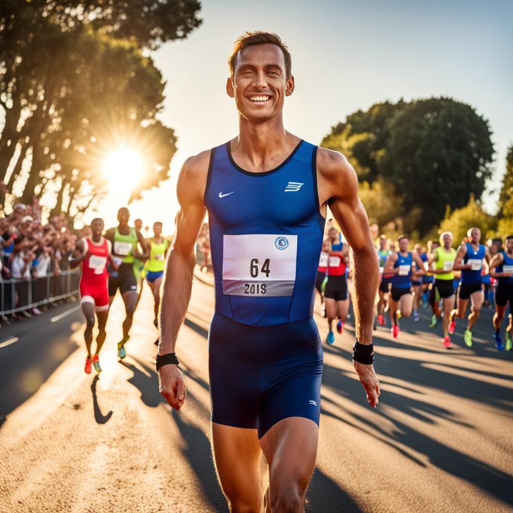 Smiling Male Runner in Road Race