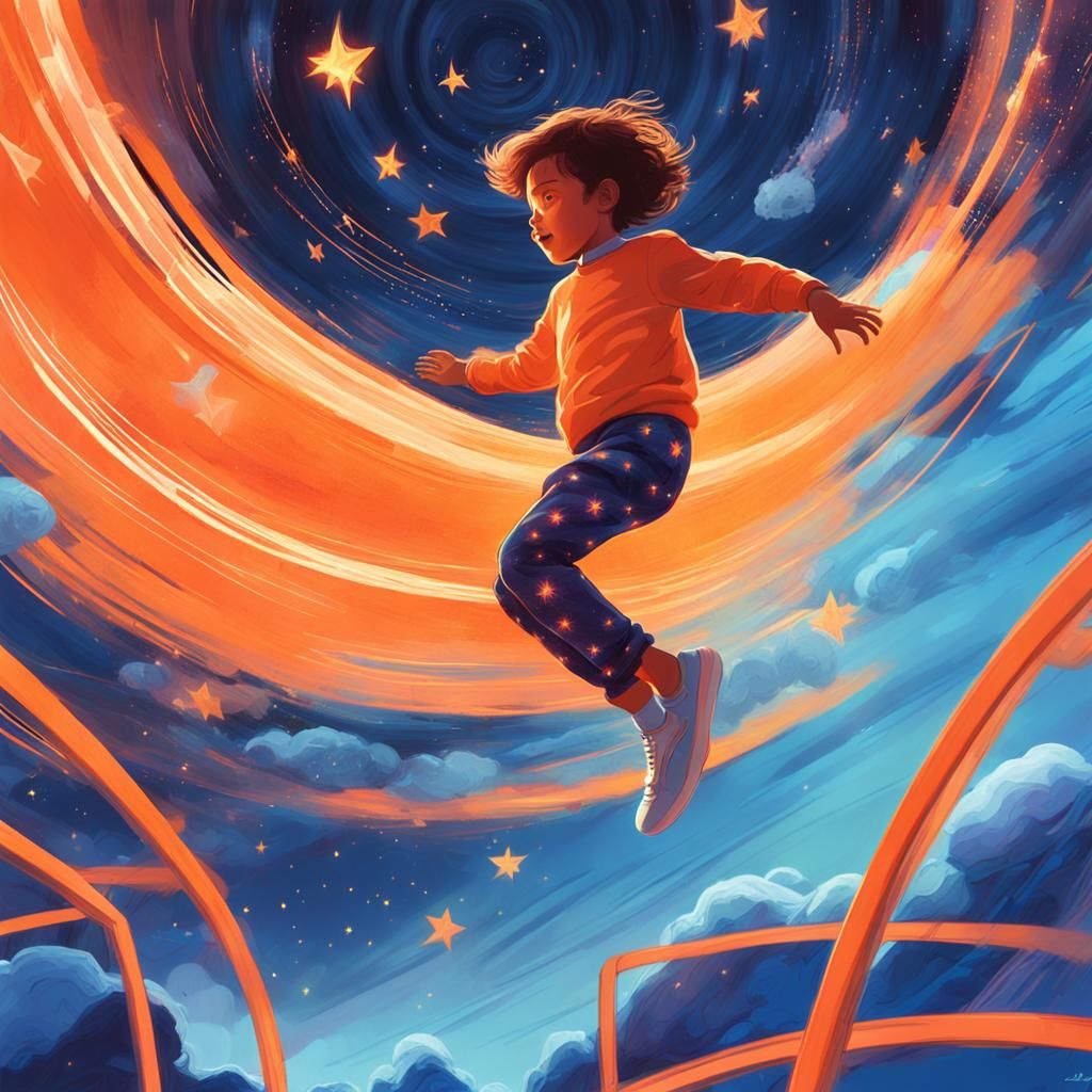 Child on Glowing Trampoline in Dreamlike Starry Night