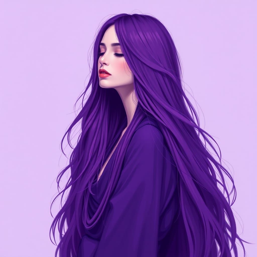Woman with Flowing Purple Hair Digital Art