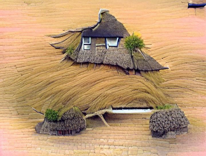 Whimsical Thatched Cottage with Hairstyle Roof