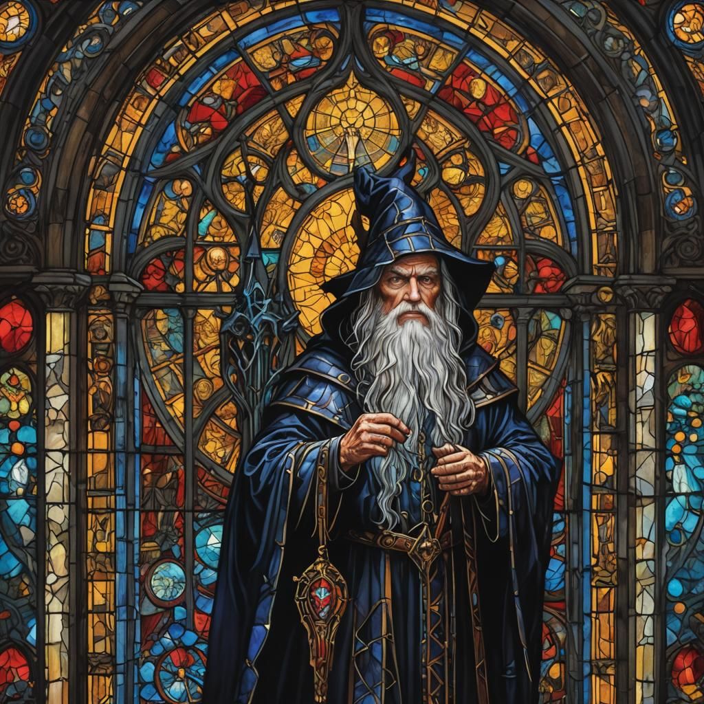 Dark Wizard Stained Glass Art: Gurney Style