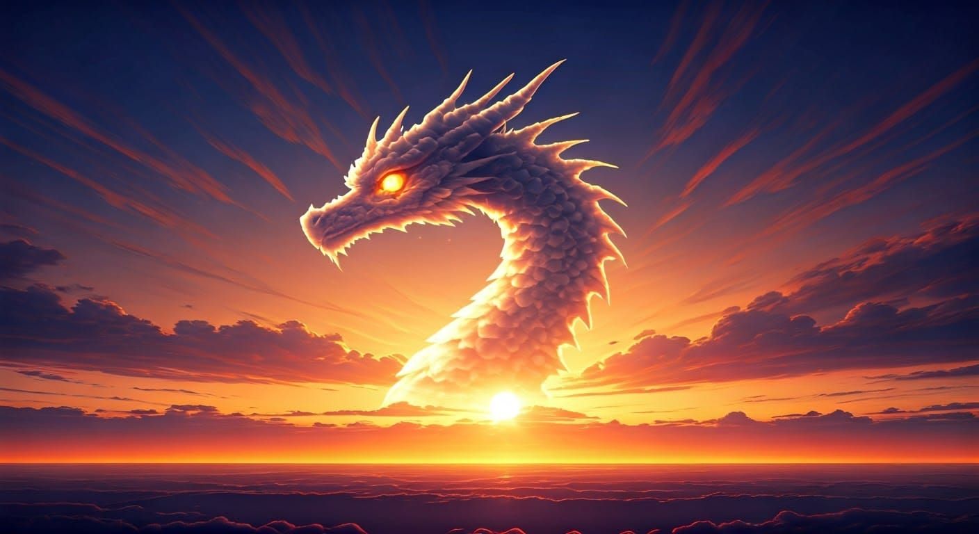 Majestic Cloud Dragon on Fiery Horizon