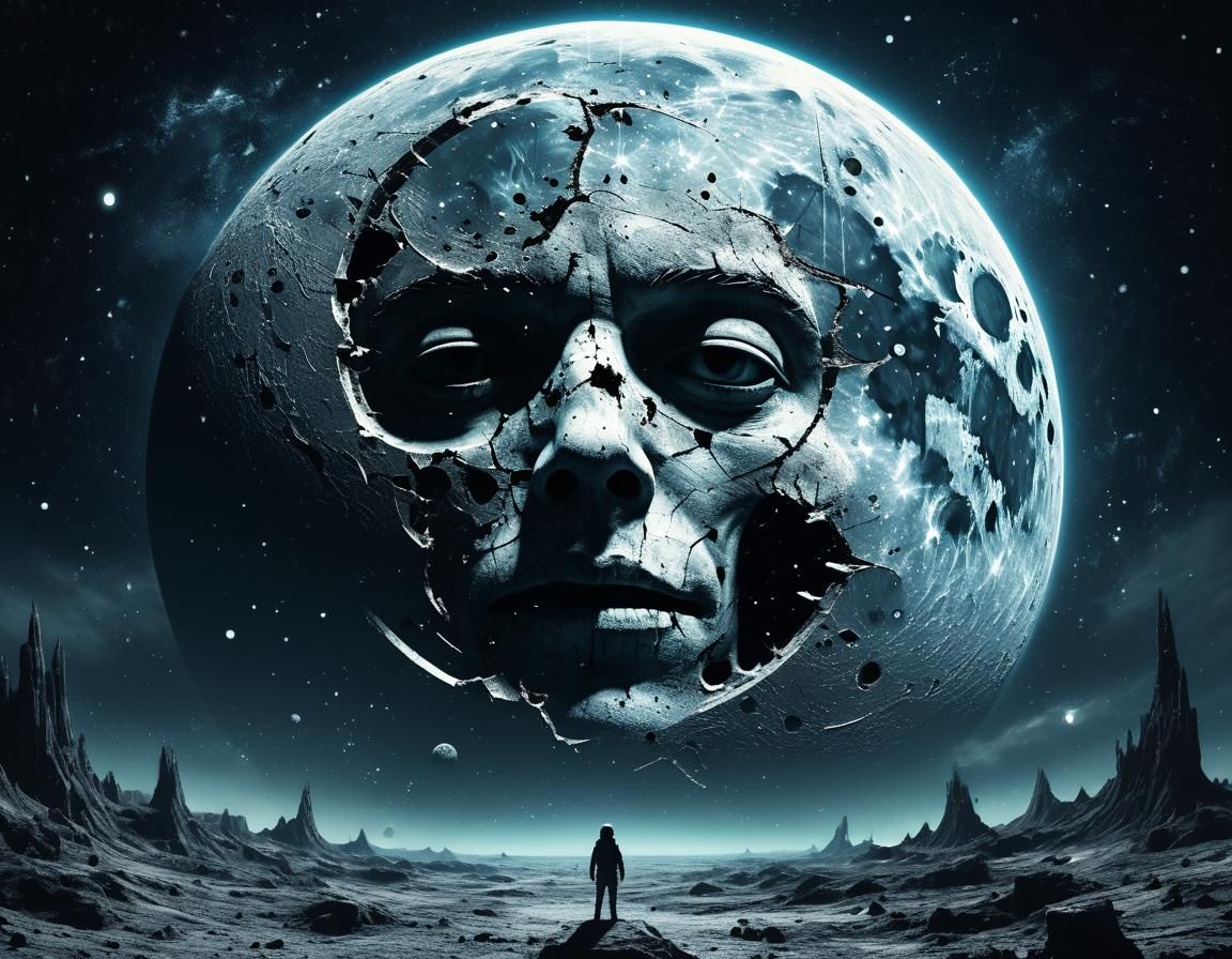 Surreal Galactic Horror: Emo Face on the Moon