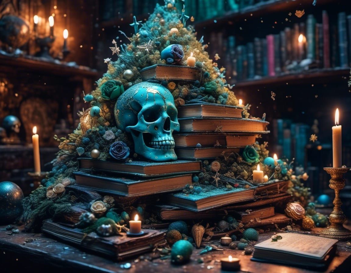 Whimsical Book Christmas Tree with Glittering Ornaments