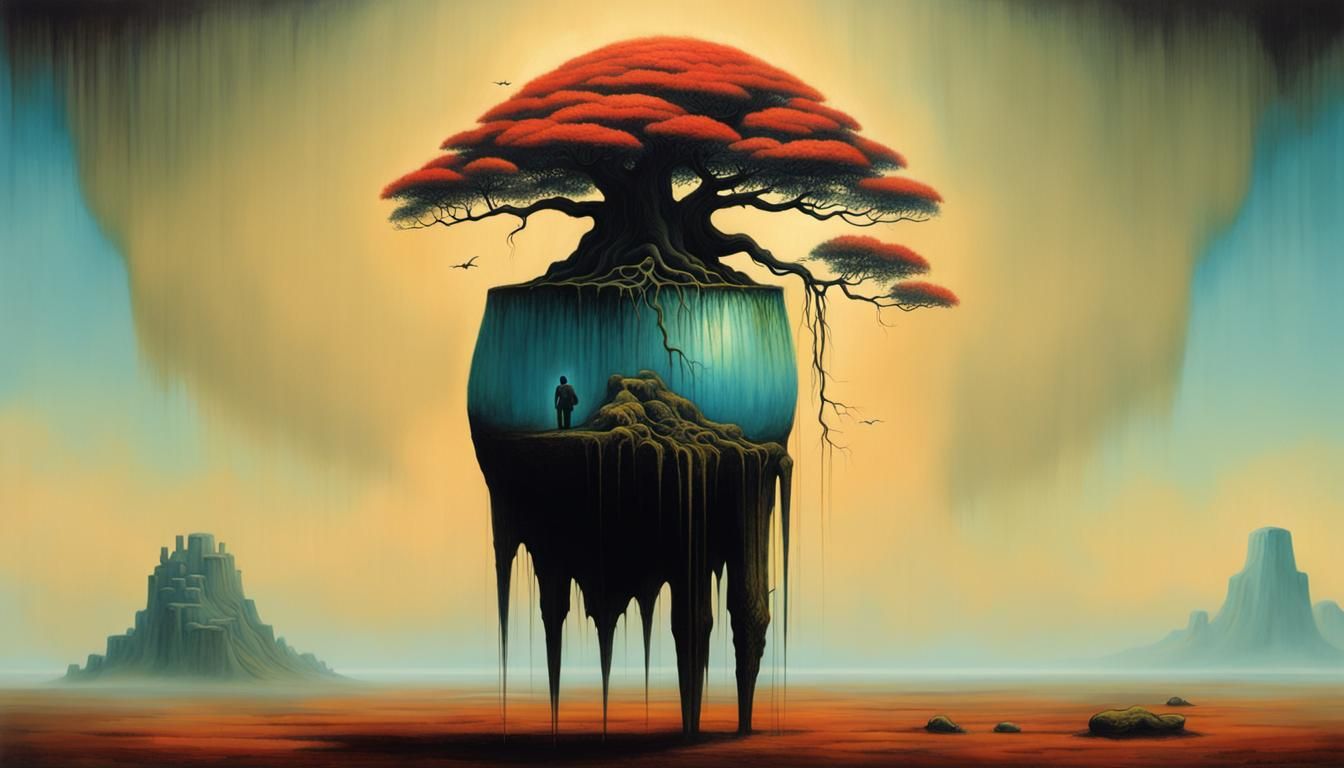 Surreal Bonsai Tree in Liminal Space