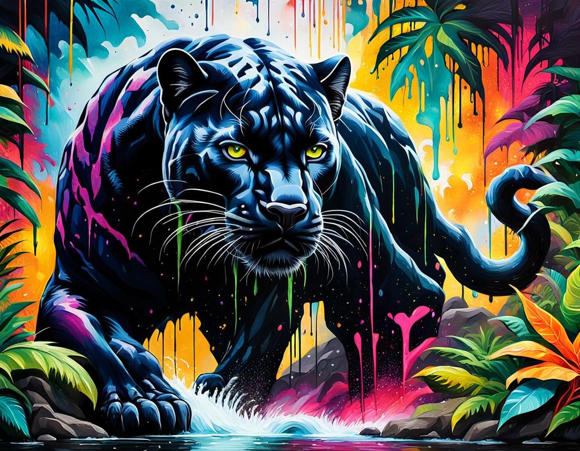 Black Panther Graffiti Art by Tropical Waterfall