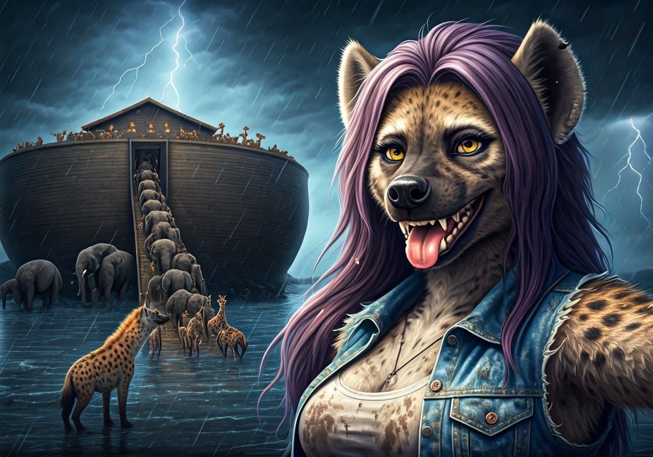 Anthropomorphic She-Hyena Takes Selfie Amidst Rainy Noah's A...