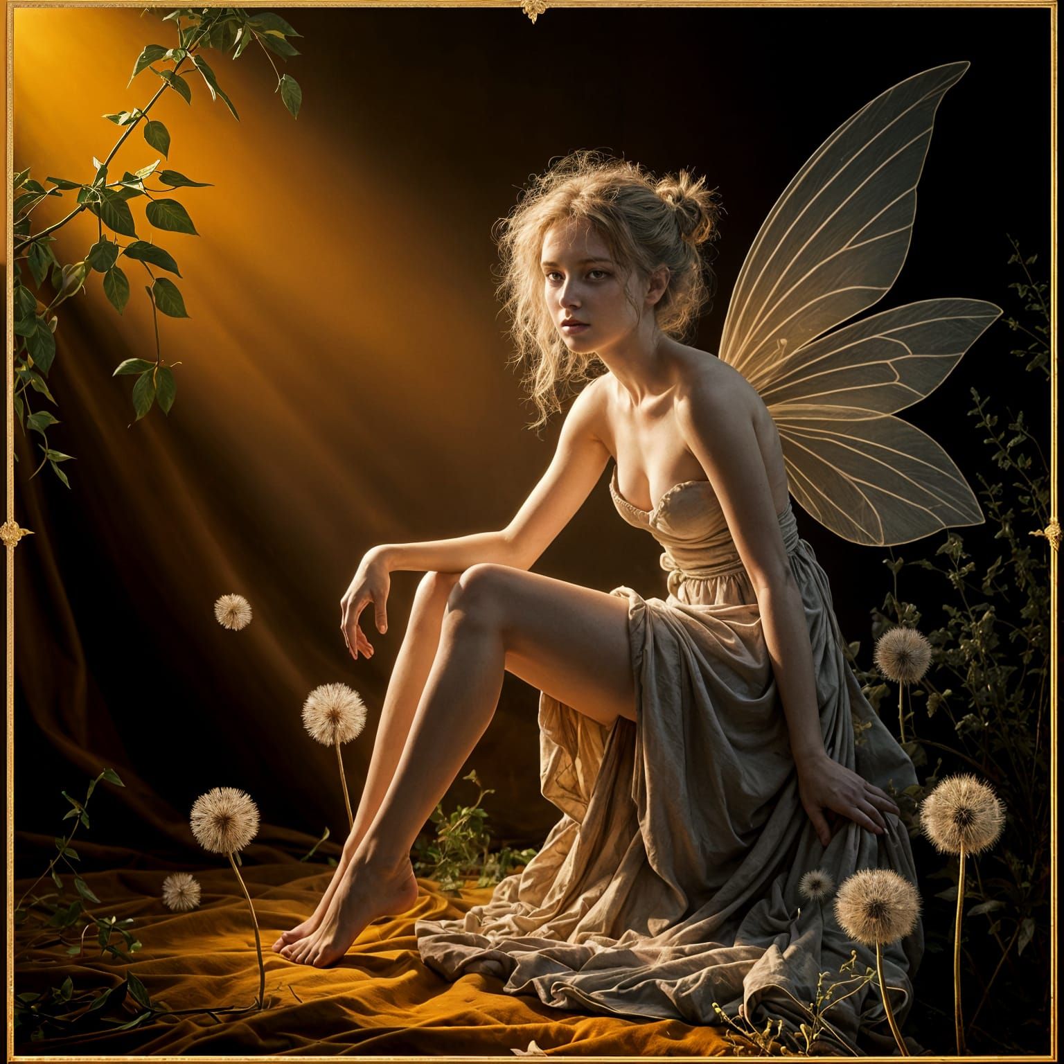 Fairy on Dandelion in Chiaroscuro Style