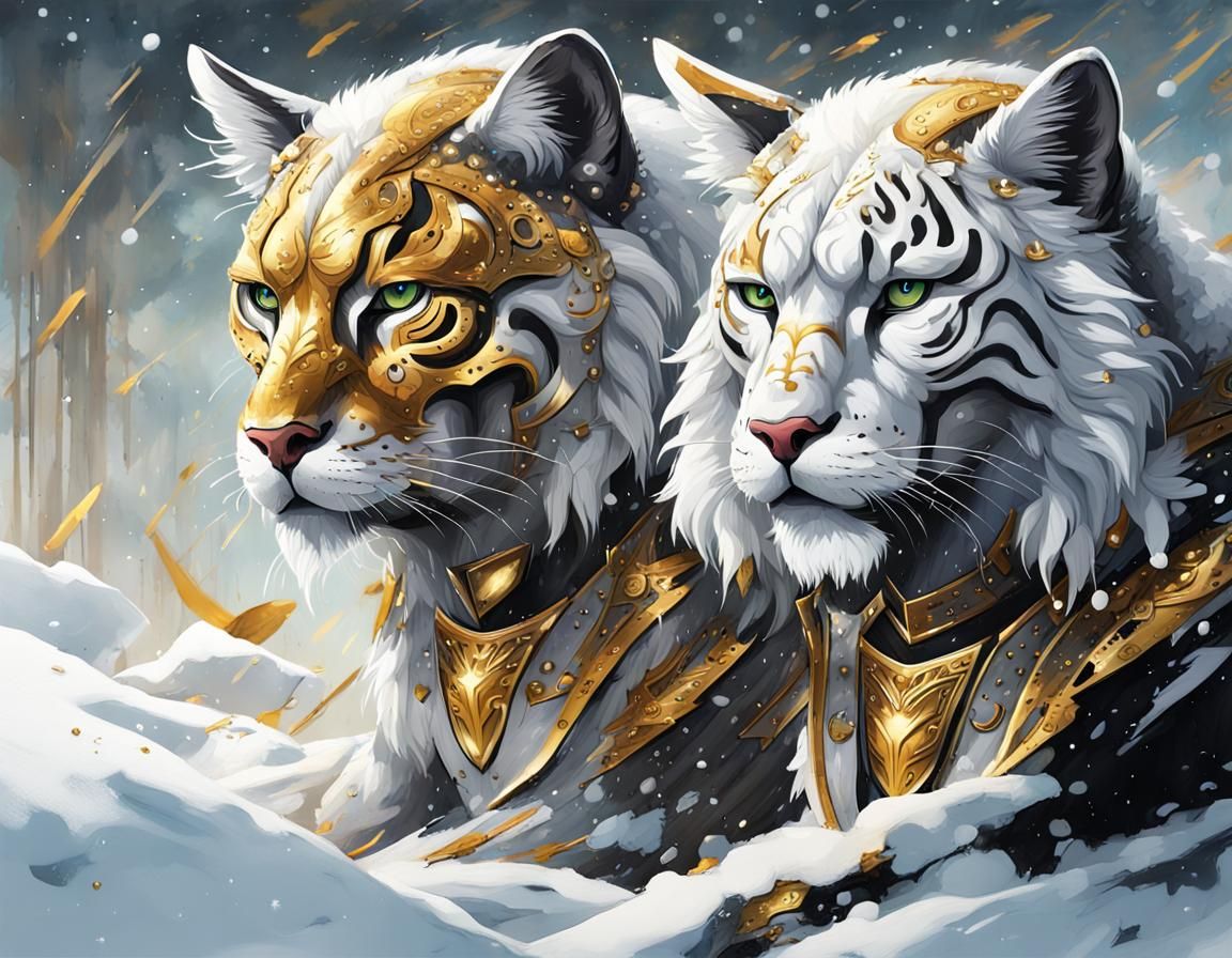 Mystical Armored Cats with Wings in Graffiti Art