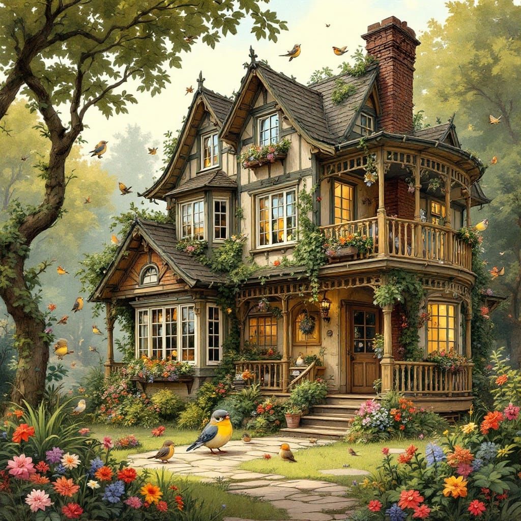 Charming Bird Boarding House in Whimsical Style