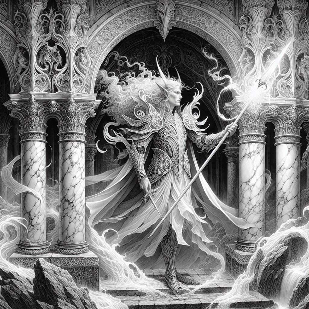 Ethereal Elven King in Majestic Ruins