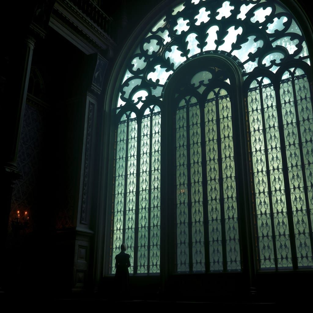 Gothic Interior with Figure in Moonlight