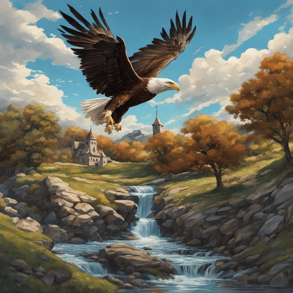 Family Crest with Eagle Soaring in Azure Sky