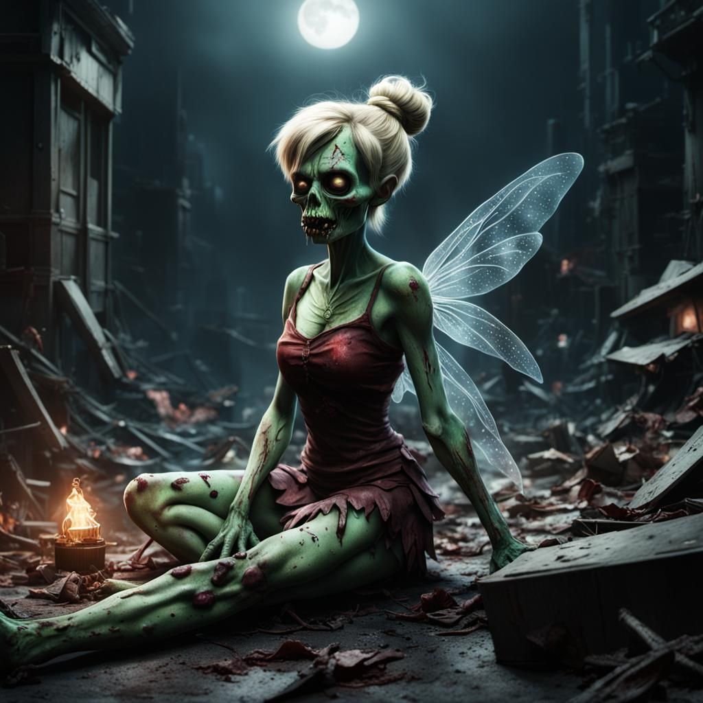 Zombie Tinker Bell in Dystopian Photorealistic Style