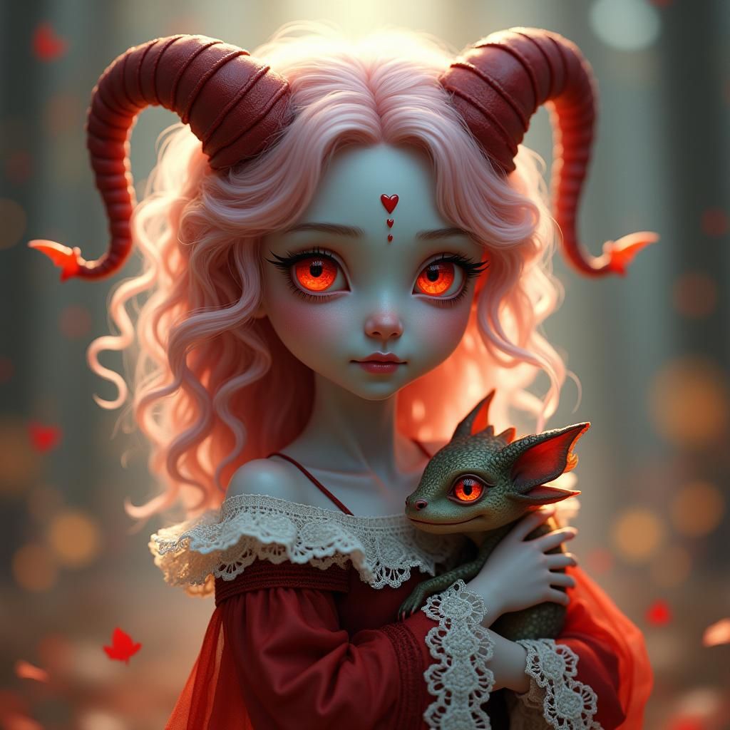 Ethereal Girl with Dragon, Digital Art