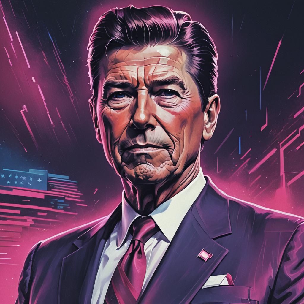 Ronald Reagan in Synthwave Style