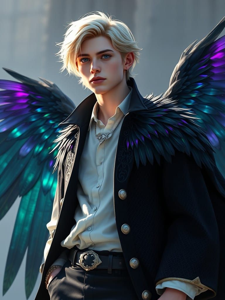 Ethereal Young Man in Lavender and Blue Dazzle