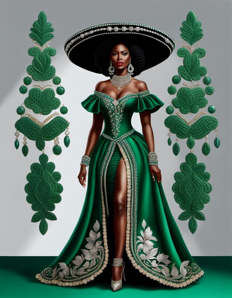Colombian Beauty in Exotic Dress with Emerald Rhinestones
