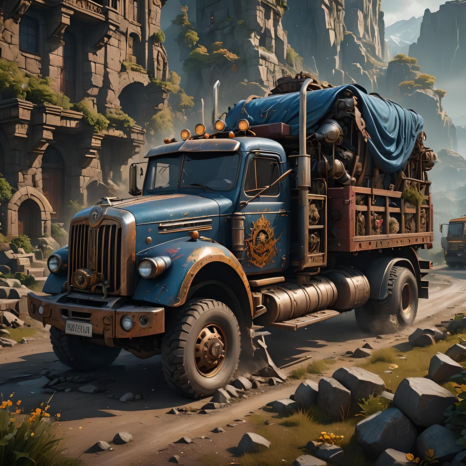 Detailed Fantasy Truck Concept Art in 8k