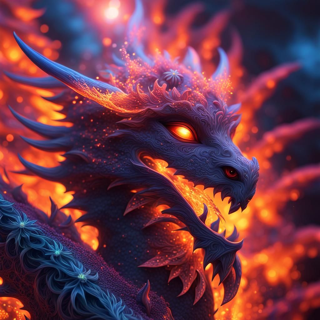 Twin Dragon Fractal Flowers Bloom in Volcano