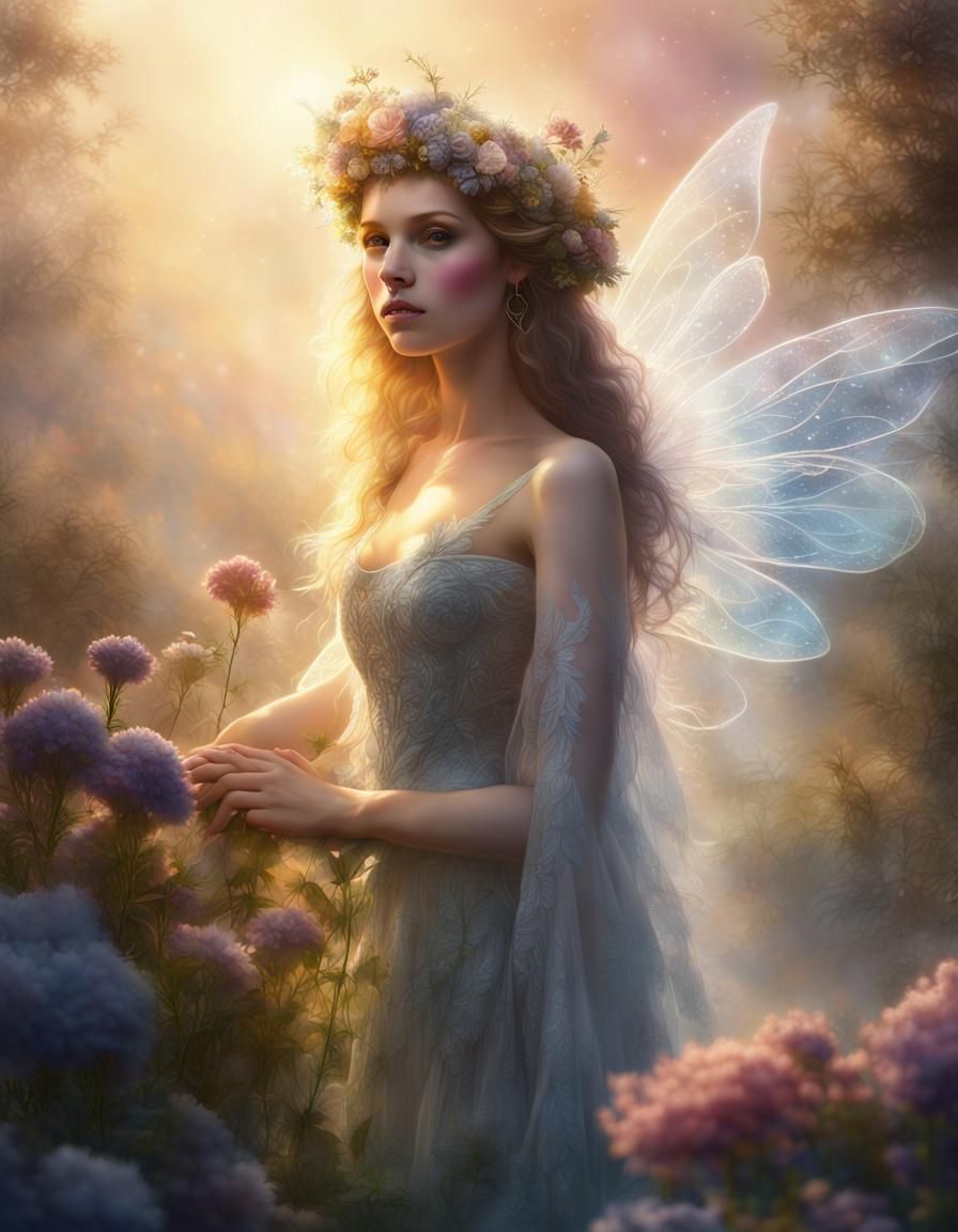 Ethereal Fairy in Morning Mist, Digital Painting