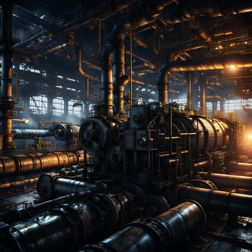 Industrial Concept Art: Pipes and Machines in Darkness
