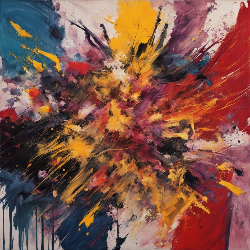 Cosmic Event Abstract Expressionism with Energetic Brushstro...