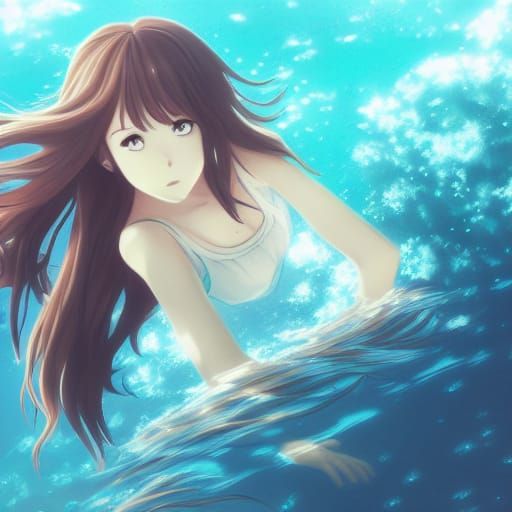 Underwater Anime Girl in Pop-Art Style
