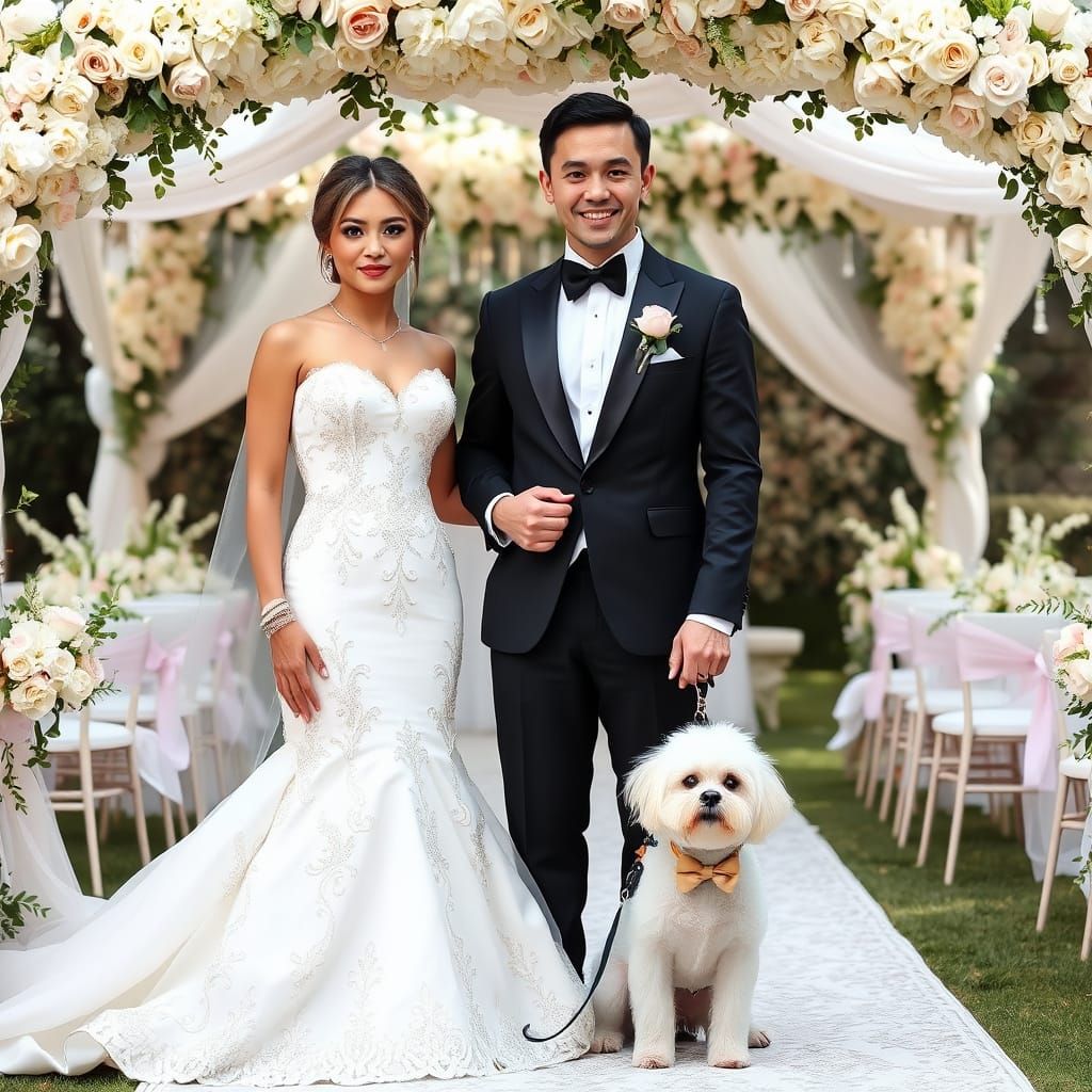 Elegant Outdoor Wedding Scene in Whimsical Style