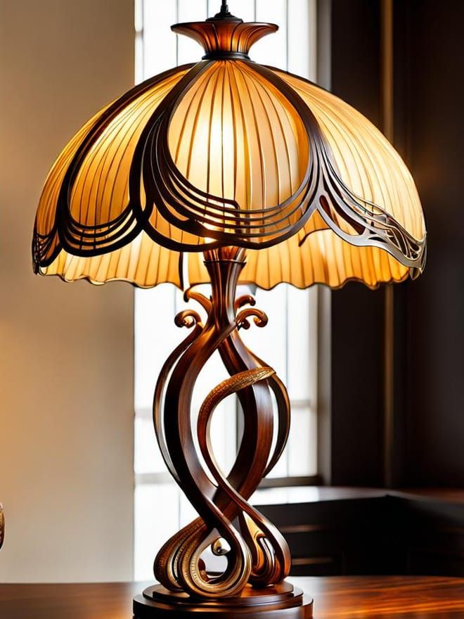 Art Nouveau Lamp on African Blackwood Table