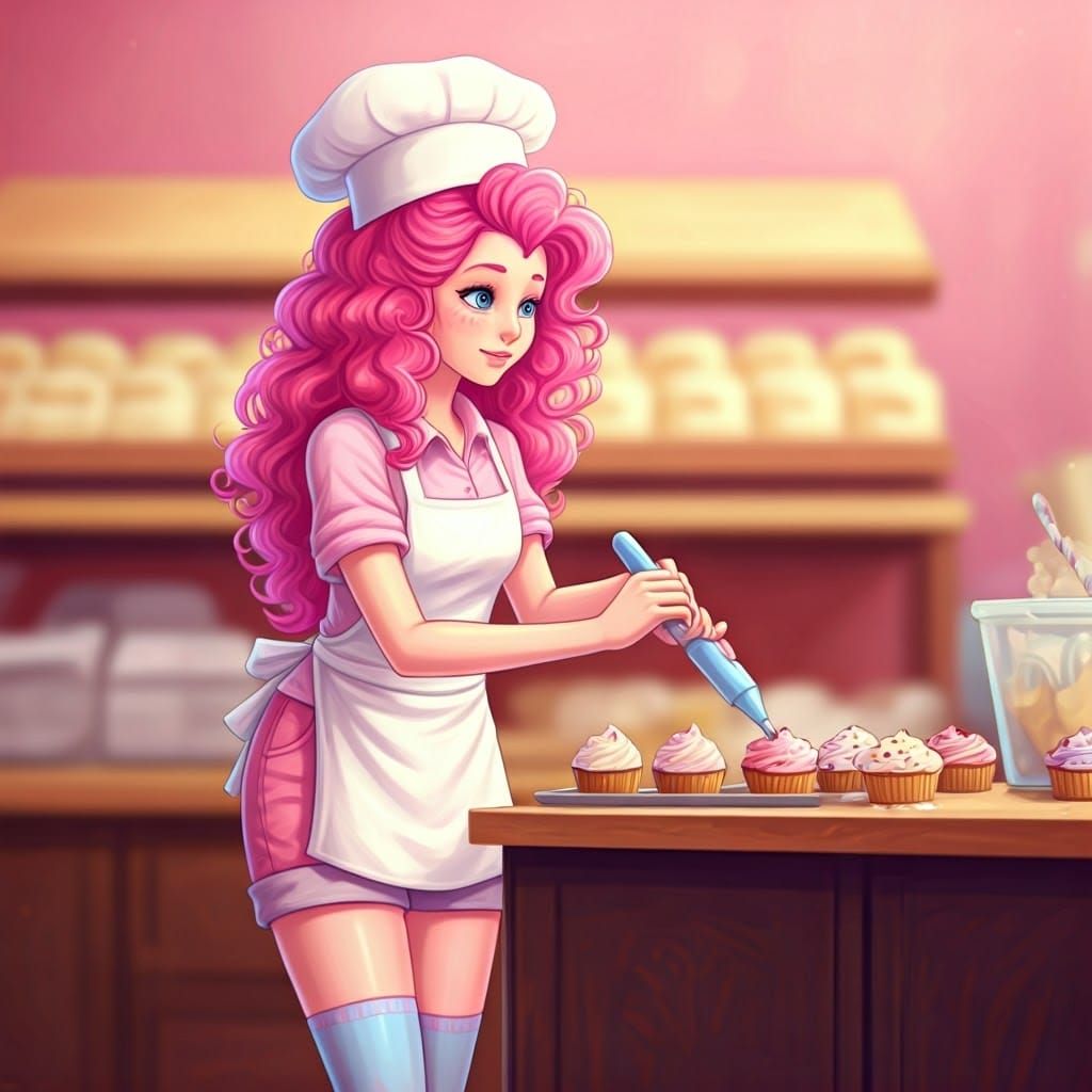 Pinkie Pie: Cupcake Decorator in Miyazaki Style