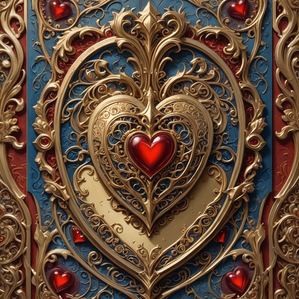 Fantastical Two of Hearts Card in Oil Painting Style