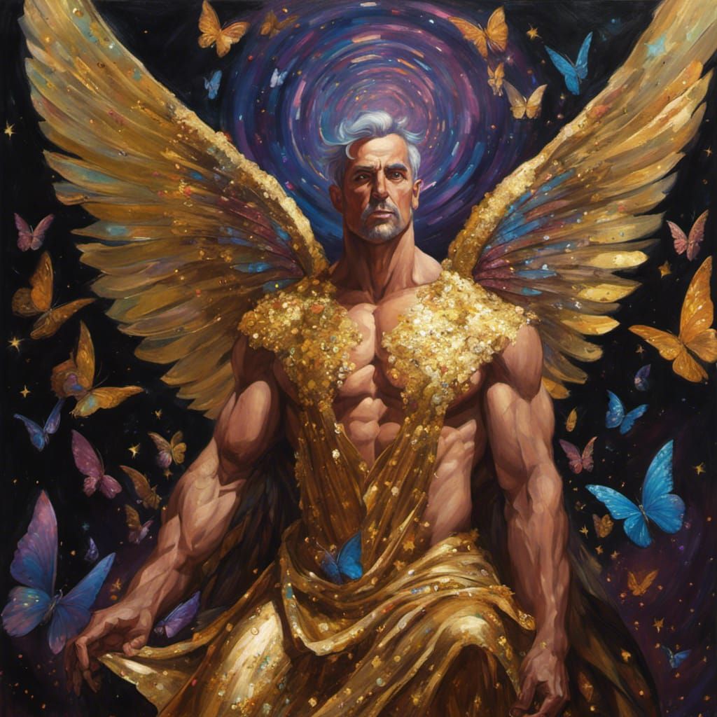 Fairy Wizard with Wings and Robes in Oil Painting
