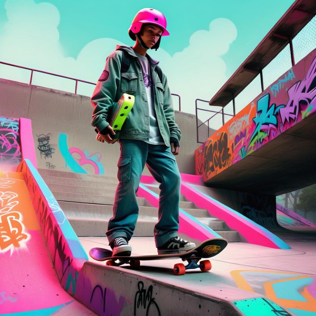 Skate Park Ranger Concept Art in 80s Comic Style