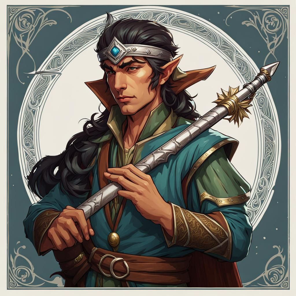 Half-Elf Bard with Sword Cane Flute