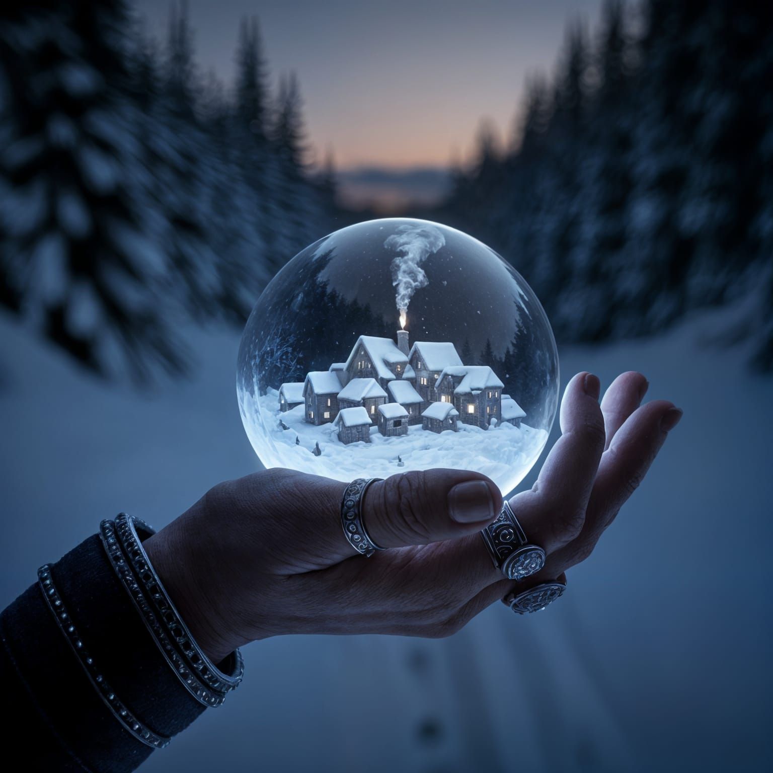 Enchanted Crystal Ball with Snowy Village
