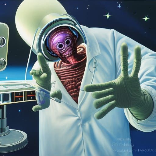 Alien Doctor Operating in Space Hospital