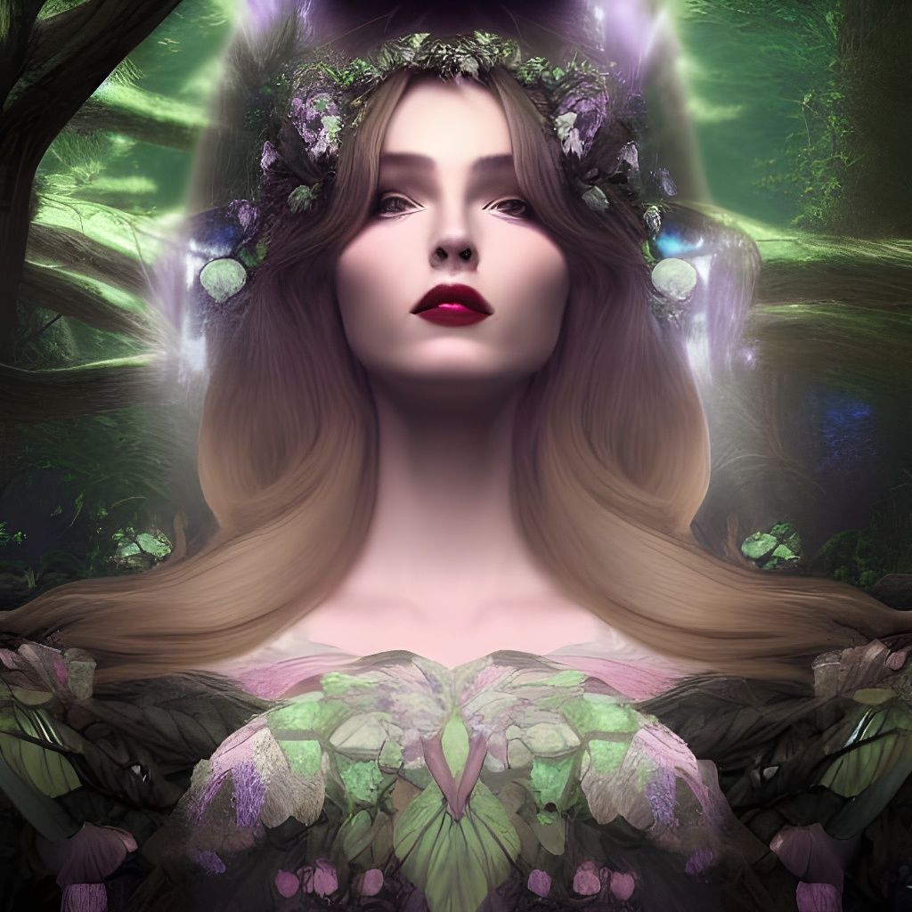 Enchanting Forest Fairy Queen in Art Deco Moonlight
