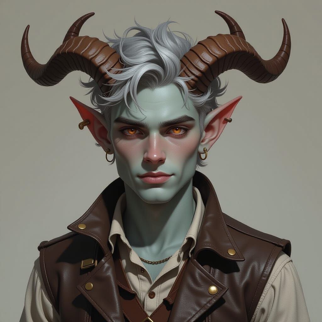 Tiefling Man with Horns in Photorealistic Style