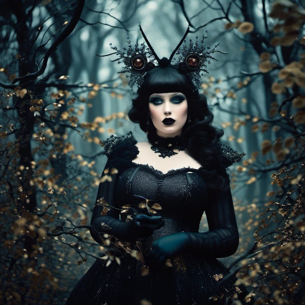 Gothic Tattooed Fairy in Enchanted Forest