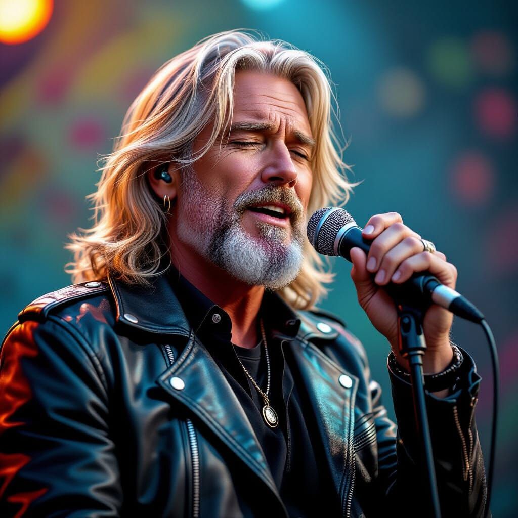 Man Singing with Microphone in Hyperrealistic Style