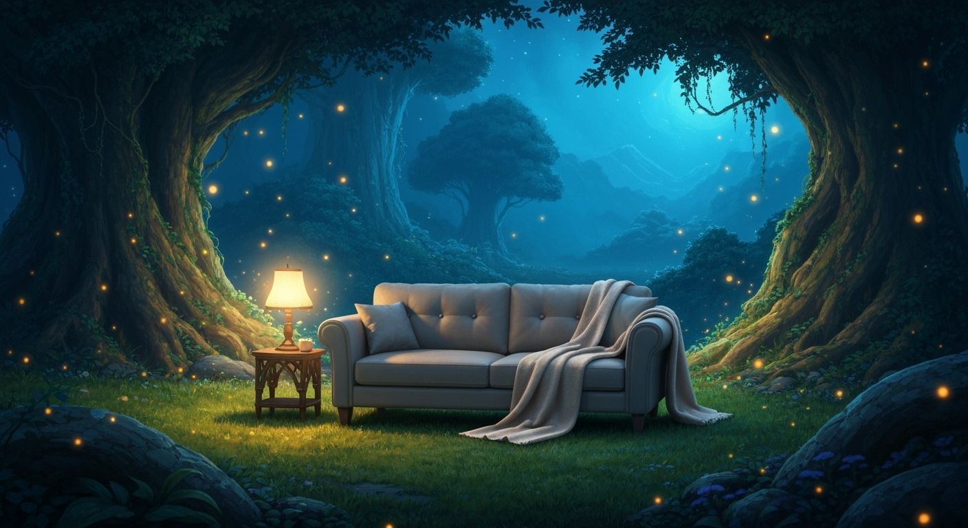 Magical Clearing with Sofa in Fantasy Art Style