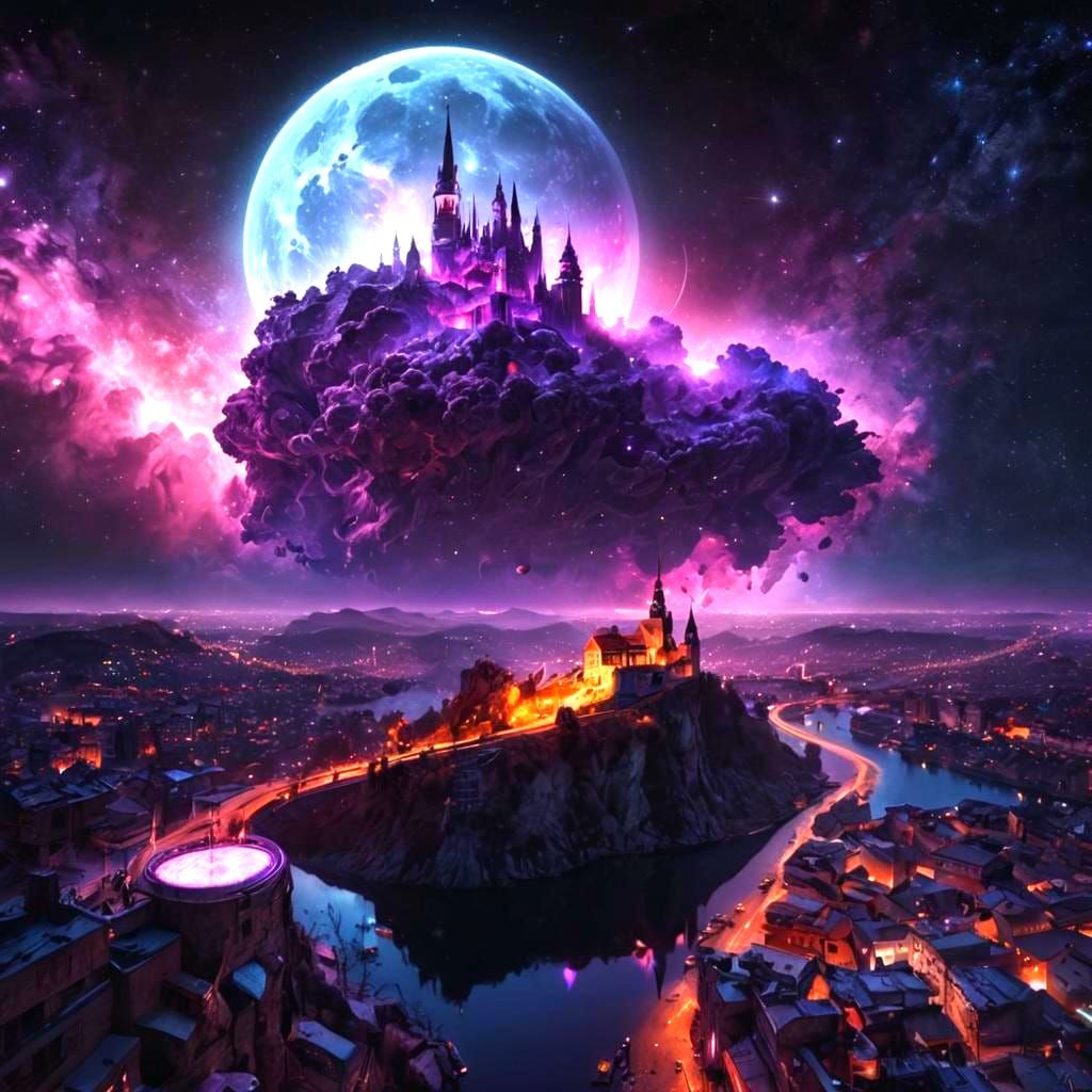 Cosmic Cityscape in Serbia: Holographic Astral Illustration