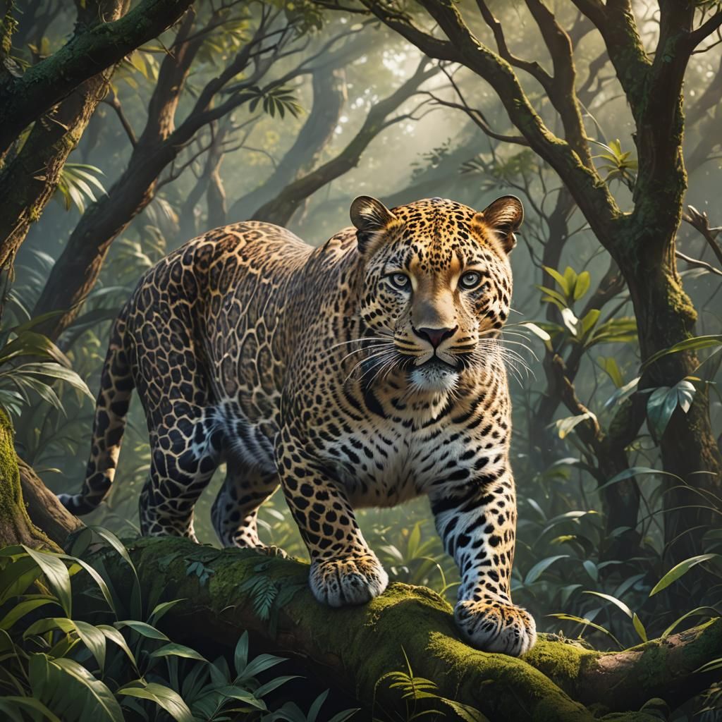 Elusive Leopard with Glittering Eyes: Fantasy Concept Art