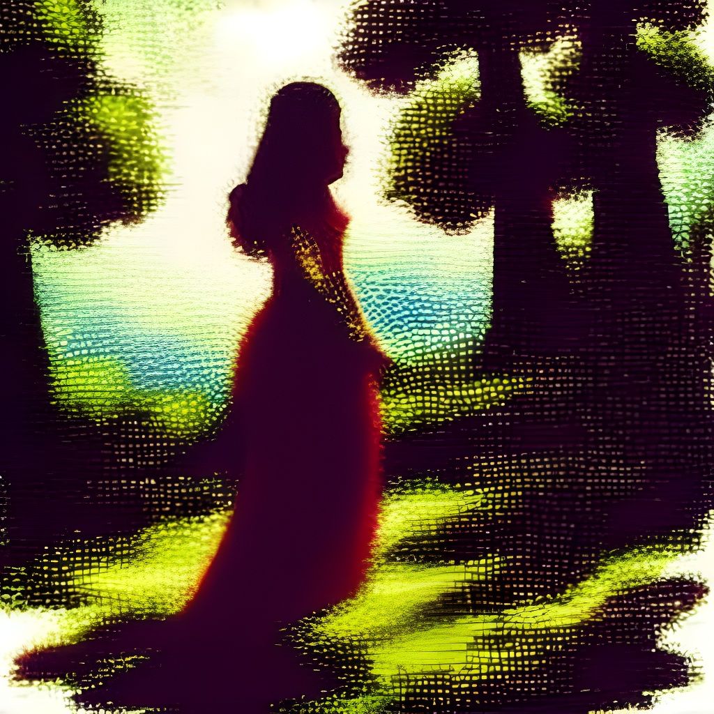 Ethereal Woman Walking in a Thomas Kinkade Style