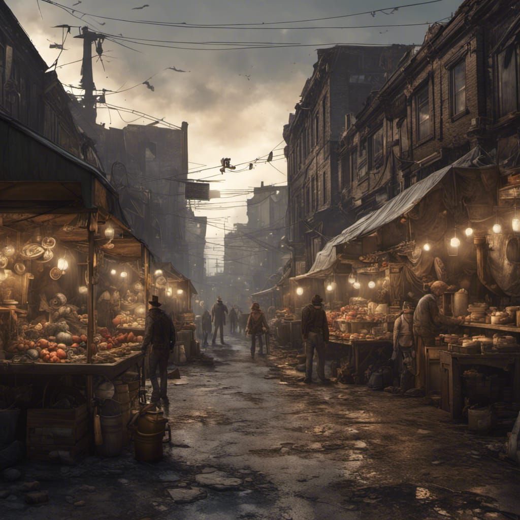 Steampunk Slum Farmers Market at Night